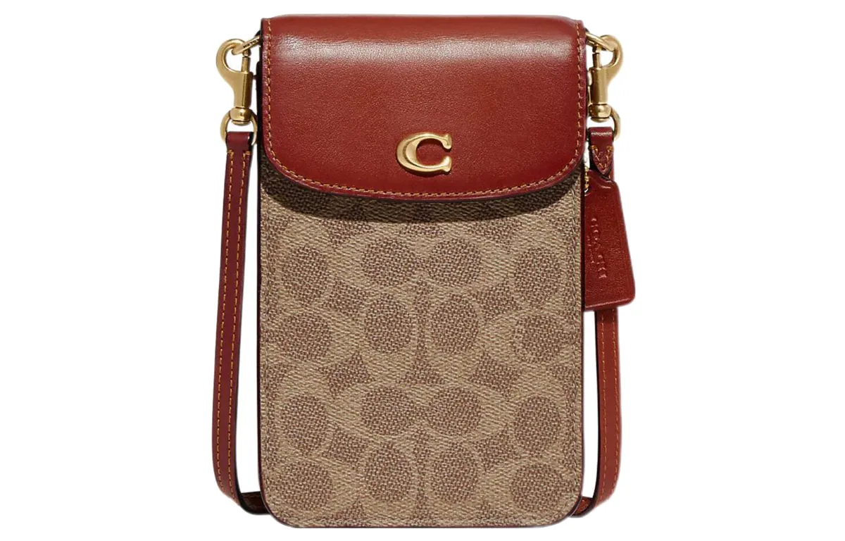 COACH Coated Canvas With Refined Calfskin Cell Phone Pouch, Shoulder Bag, Crossbody Bag Mini Women's