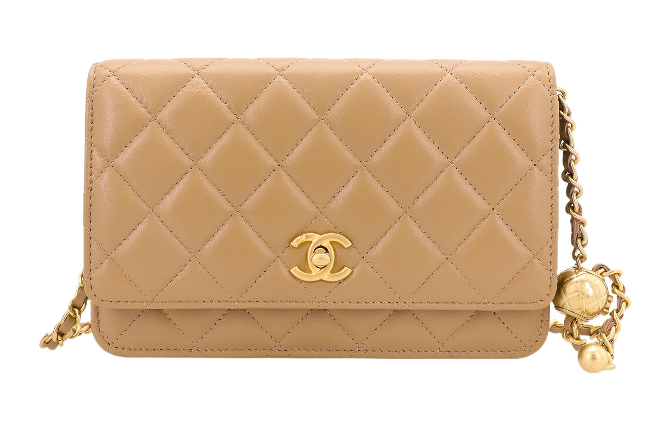 CHANEL WOC Smooth Lambskin Shoulder Bag, Crossbody Bag Small Women's Beige