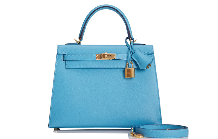 HERMES Hermès Kelly 25 gold buckle Epsom calfskin Kelly bag handbag women's P3 Bleu du Nord northern blue