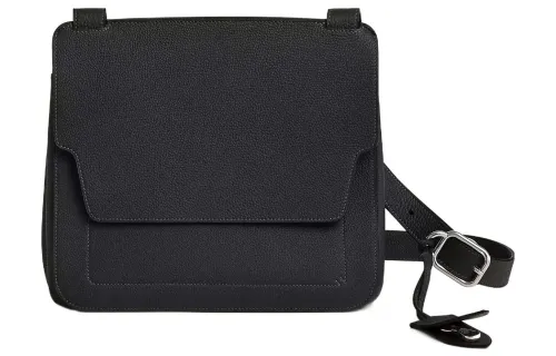 HERMES Mali Selle Silver Tone Buckle Togo Calfskin Messenger Bag, Shoulder Bag, Crossbody Bag Men's 89 Noir Black