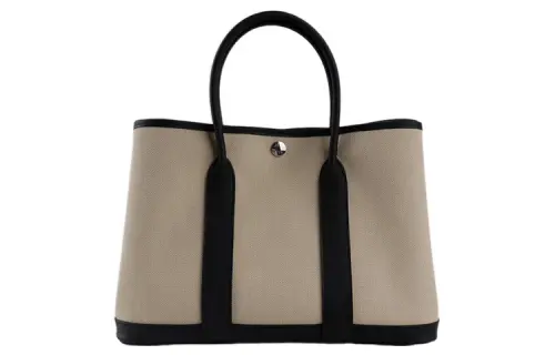 HERMES Garden Party Canvas With Negonda Calfskin Handbag 30 Women's Cement Gray & Black