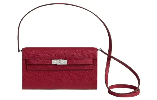 HERMES Kelly To Go Silver Tone Buckle Epsom Leather Crossbody Wallet Regular Women's B5 Rubis Gemstone Red