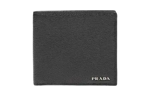 PRADA Sheepskin Foldable Two Fold Short Wallet Men's Black