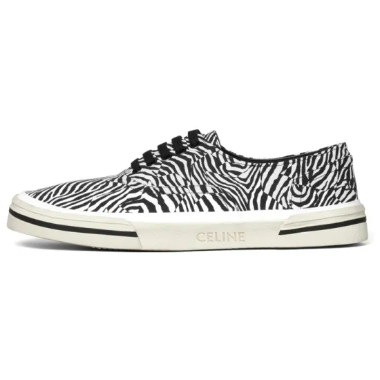 CELINE Skateboard Shoes Men Low-Top Black White