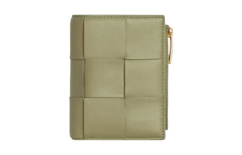 Bottega Veneta CASSETTE Sheepskin Wallet Small Women's Travertine Green