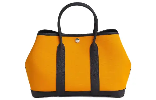 HERMES Garden Party Officier Canvas With Negonda Calfskin Handbag 30 Women's Gold & Teal