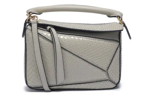 LOEWE Puzzle Python Skin One Shoulder Handbag Mini Women's Marble Gray