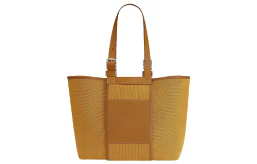 HERMES Etriviere Pocket Goeland Canvas Handbag Women's Sand Yellow & Light Tawny