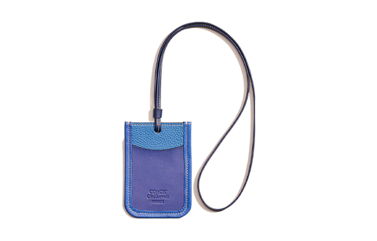 COACH Coach Lanyard 8 Dual Card Slot Letter Monogram Logo Leather ID Bag Peripheral Card Holder Women's Blue with Purple