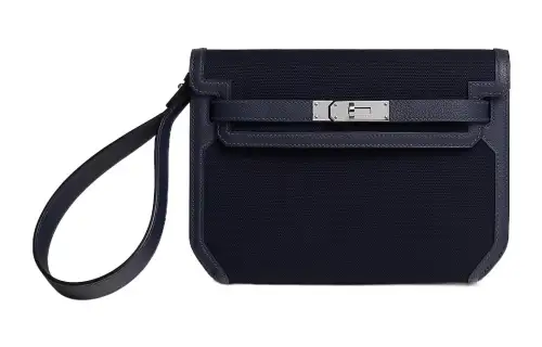 HERMES Kelly Depeches Goeland Fabric With Evercolor Calfskin Clutch Men's Marine Blue & Midnight Blue