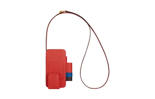 HERMES Hermèsway Epsom Calfskin Cell Phone Pouch Women's Orange Red