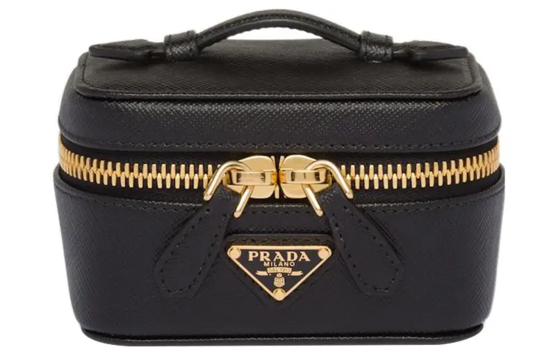 PRADA Leather Makeup Bag Women's Black
