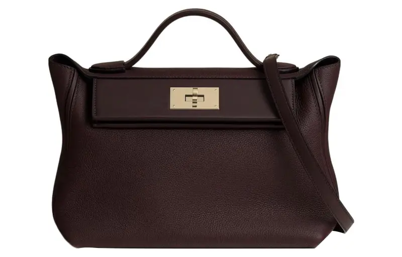 HERMES 24/24 Togo Leather Swift Calfskin One Shoulder Handbag Women's Dark Red