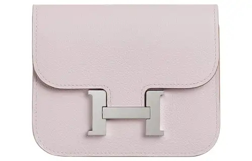 HERMES Constance Slim Silver Tone Buckle Evercolor Calfskin Wallet, Card Holder, Fanny Pack Women's