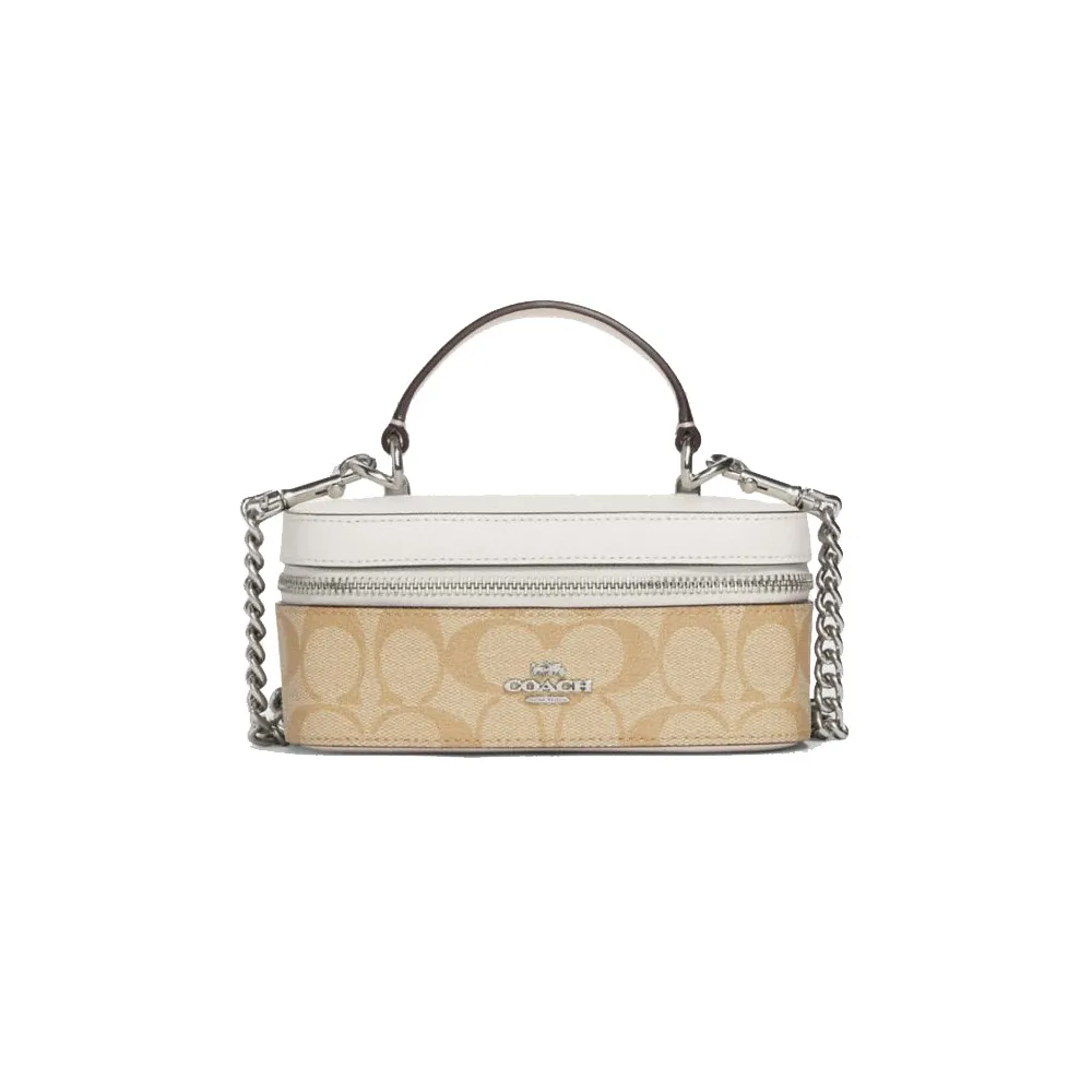 COACH CANVAS Cow Leather Storage Bag, Crossbody Handbag Small Women's Brown & White