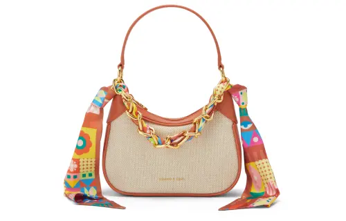 CHARLES&KEITH Silk Scarf Canvas Collection Canvas Polyurethane Shoulder Bag, Handbag Small Women's Multicolor