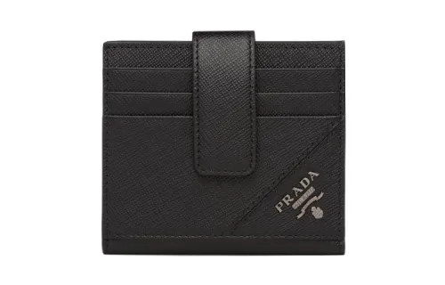 PRADA Leather Card Holder Men's Black