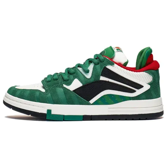 LiNing Wave Skateboard Shoes Men Low-Top Green Black/Red