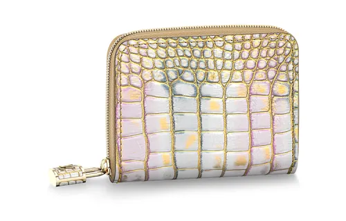 LOUIS VUITTON Zippy Zip Closure Soft Light Crocodile Leather Wallet Coin Purse Women's Metallic