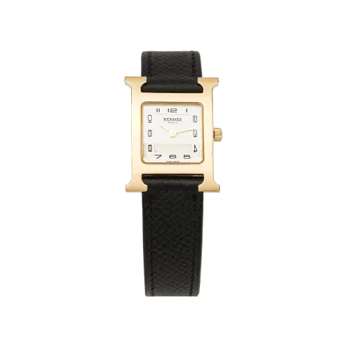 HERMES Heure H Wrist Watches Quartz Movement Leather Strap White Dial Women's Watch