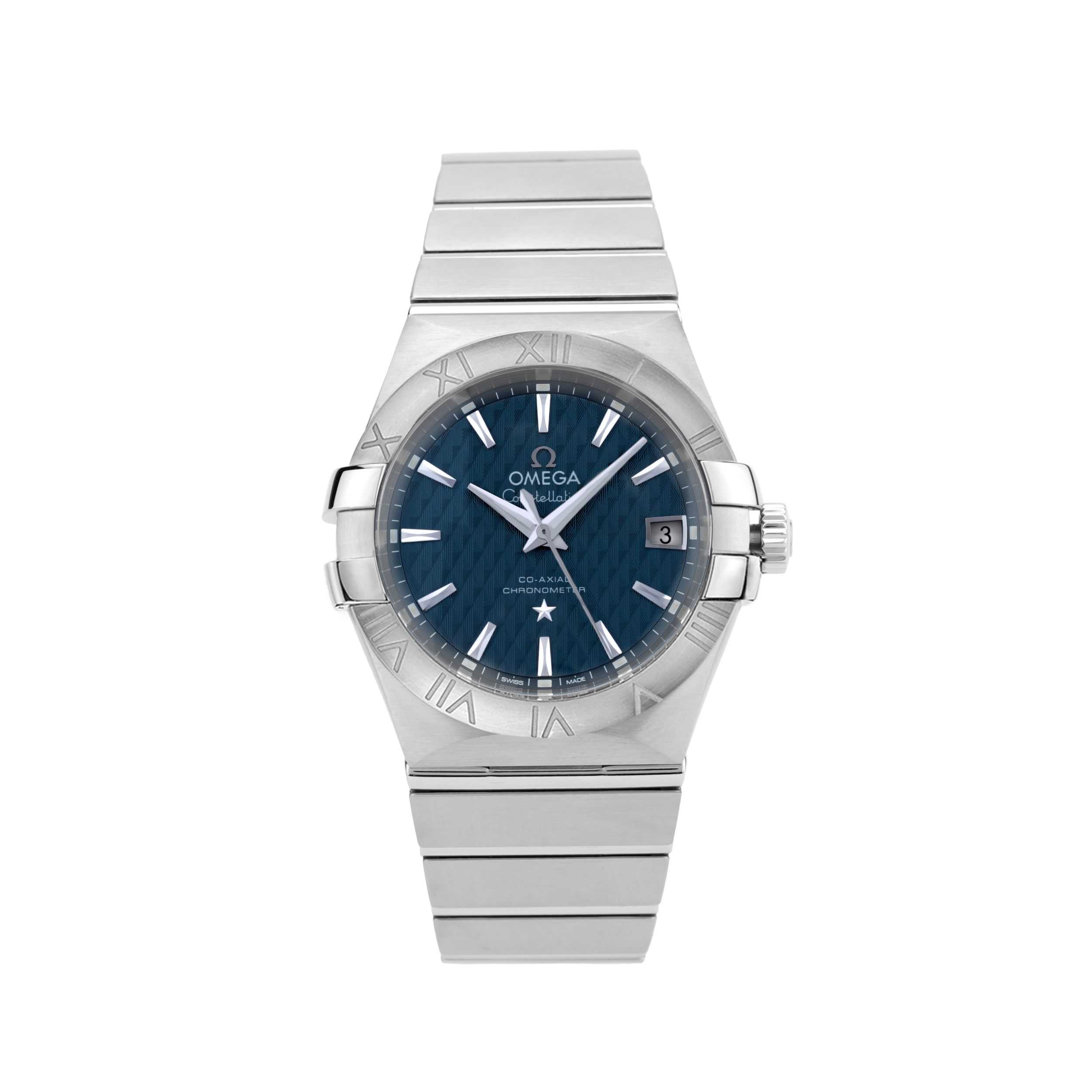 OMEGA Omega, mechanical mechanism, waterproof men's watch, blue dial, watch strap stainless steel, Switzerland, 100meter, 35mm, 35mm