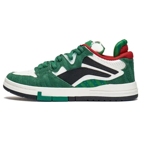LiNing Wave Skateboard Shoes Women's Low-Top Green Black/Red