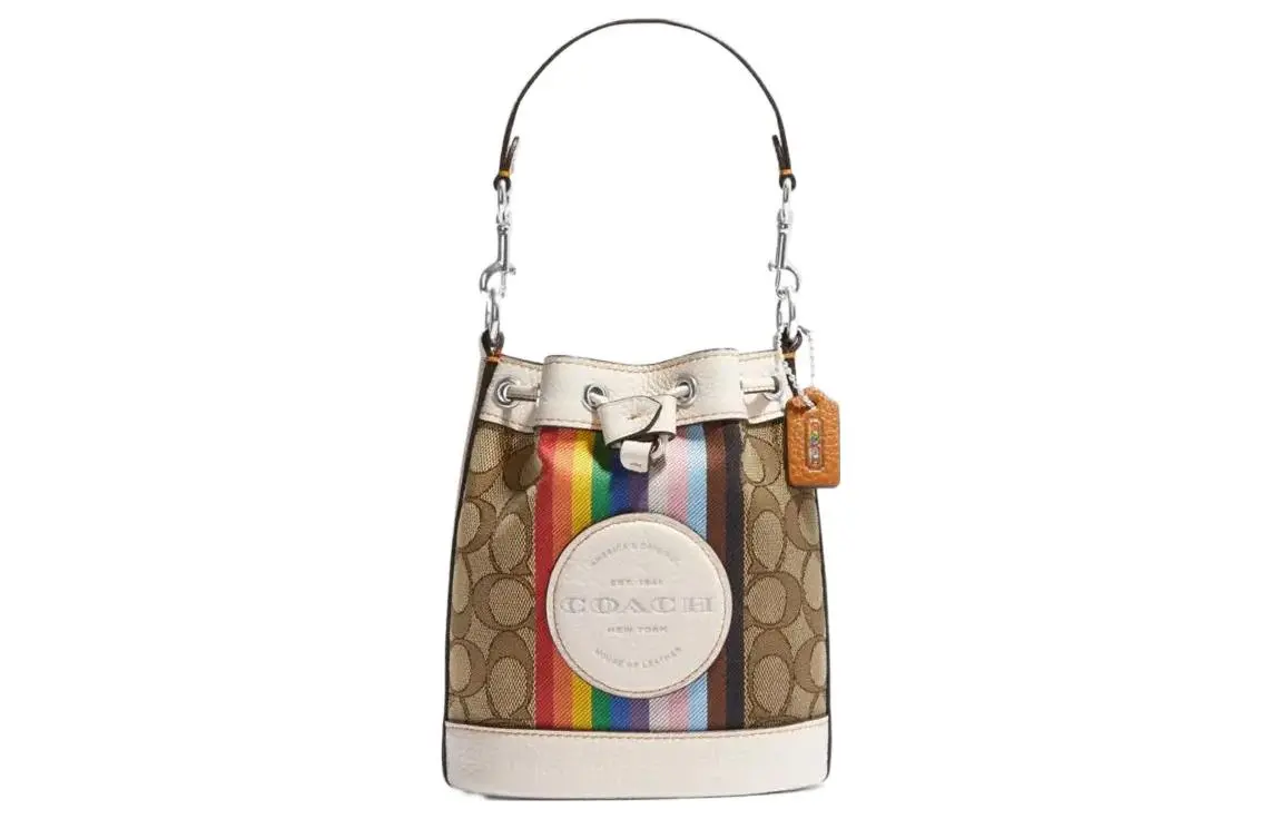 COACH Dempsey Canvas With Leather Bucket Bag, Shoulder Bag, Crossbody Bag, Handbag Mini Women's Brown & White