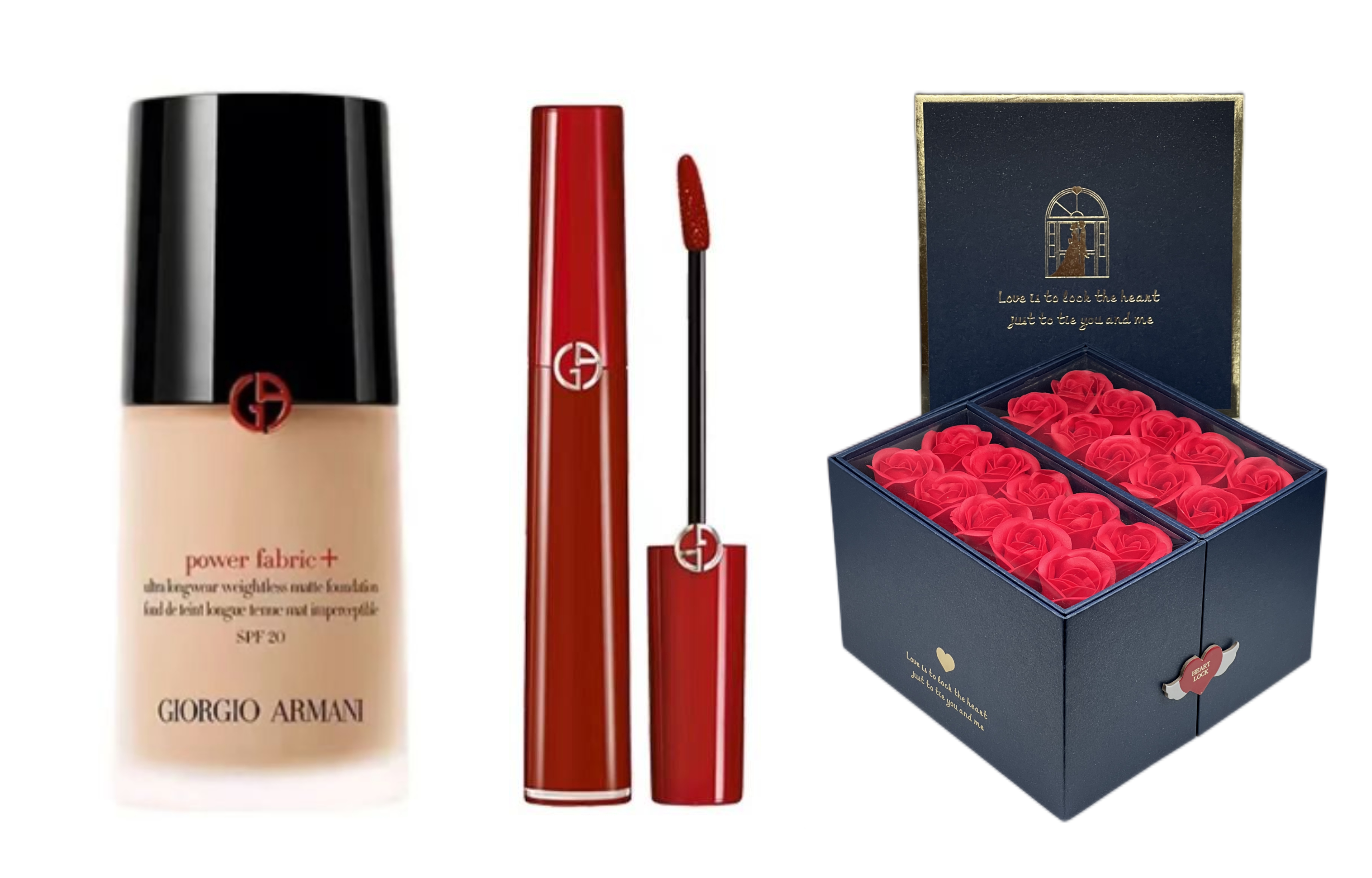 GIORGIO ARMANI Armani, foundation, lip gloss, gift box contains rose, makeup primer, set, shrinks pores, no smudge