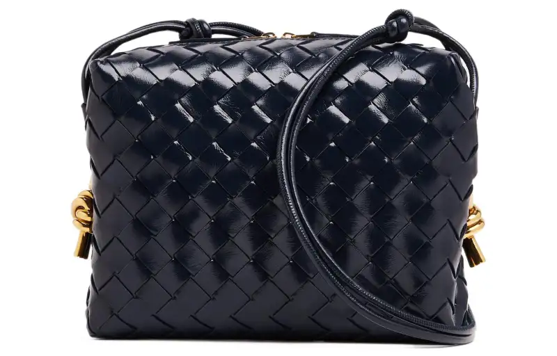 Bottega Veneta Loop Cow Leather Camera Bag, Shoulder Bag, Crossbody Bag Small Women's Dark Blue