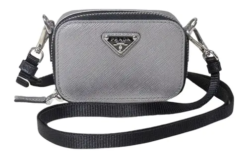 PRADA Saffiano Leather Shoulder Bag, Crossbody Bag Mini Men's Gray