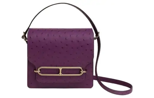 HERMES Roulis Gold tone Lock Ostrich Leather Pig Nose Bag, Crossbody Bag Mini Women's P9 Anemone Sea Anemone Purple