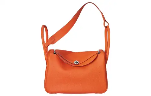 HERMES Lindy Taurillon Clemence Cow Leather Handbag 34 Women's 9J Feu Flame Orange