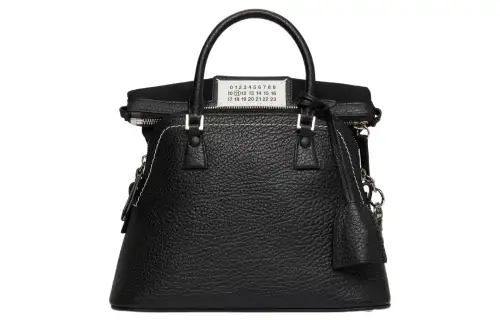 Maison Margiela Litchi Grain Cow Leather Dome Bag, Portable Crossbody Bag, Shoulder Bag Women's Black