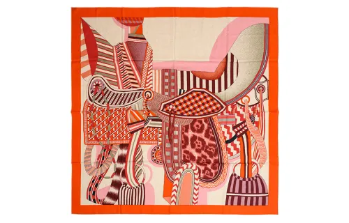HERMES Fantasy Saddles Scarves Women's Orange