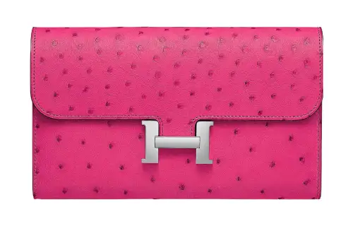HERMES Ostrich Leather Wallet Women's E5 Rose Tyrien Peach Pink