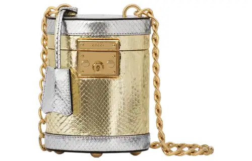 GUCCI Python Skin Handbag, Shoulder Bag Women's Metal Gold