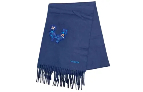 HERMES Knit Scarves Men's Blue