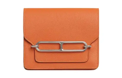 HERMES Roulis Evercolor Calfskin Pig Nose Card Holder, Wallet, Waist Pack Women's 9J Feu Flame Orange