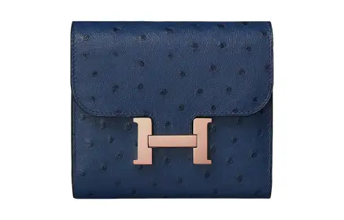 HERMES Ostrich Leather Wallet Women's 77 Bleu Iris Blue