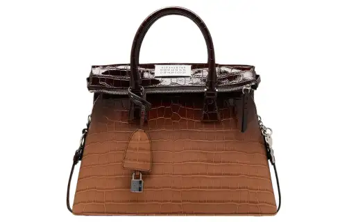 Maison Margiela Crocodile Pattern Leather Dome Bag Portable One Shoulder Crossbody Women's Dark Brown