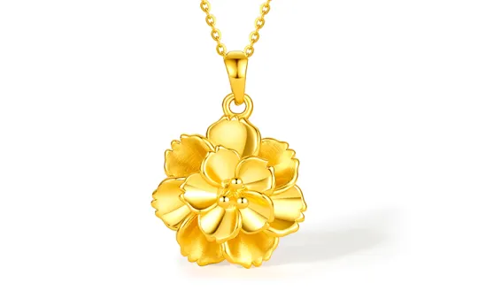 CHOW TAI SENG Peony Pendant Hard Gold Necklace Solid Gold Fixed Price Gold Pendant Women's