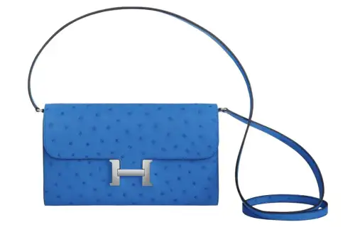 HERMES Constance To Go Silver Tone Buckle Ostrich Leather Wallet, Handheld, Shoulder Bag, Crossbody Bag Women's