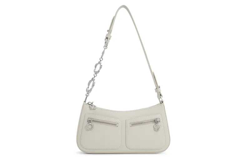 CHARLES&KEITH Leather Charles & Keith Shoulder Bag Small Women's Chalk White/Black