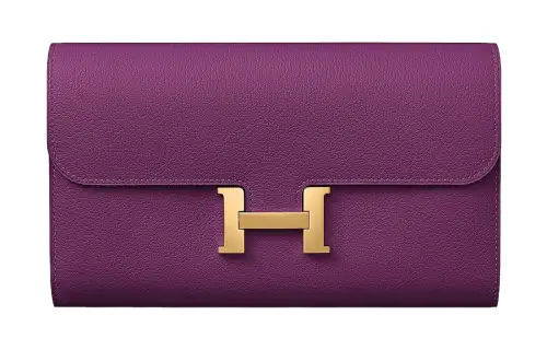 HERMES Constance Evercolor Calfskin Wallet Women's P9 Anemone Sea Anemone Purple