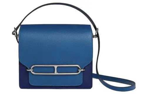 HERMES Roulis Silver Tone Buckle Evercolor Calfskin Pig Nose Bag, Crossbody Bag Mini Women's Sapphire