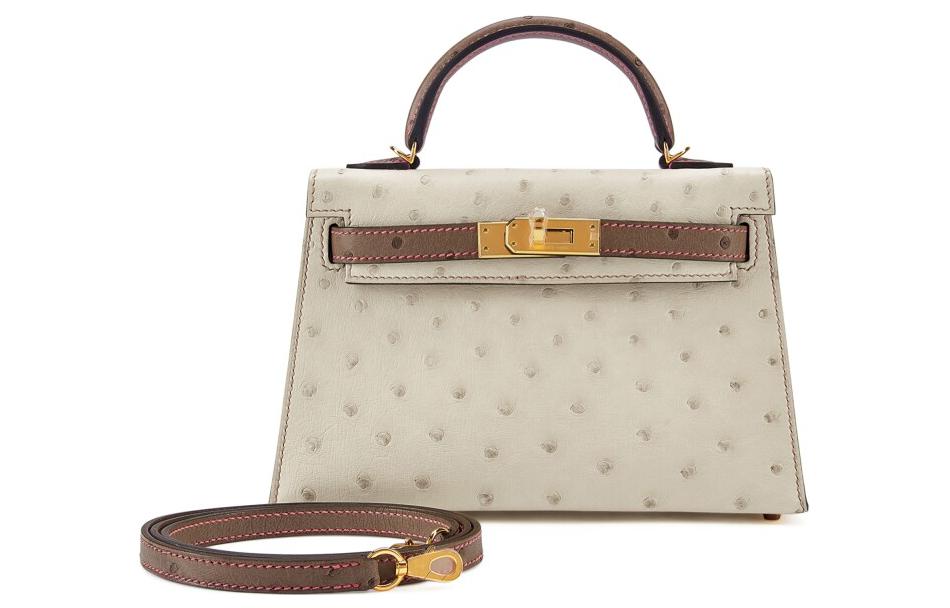 HERMES Mini Kelly 2 Ostrich Leather Kelly Bag, Shoulder Bag, Crossbody Bag, Handbag 19 Women's