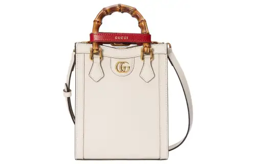 GUCCI Diana Leather Tote Bag, Shopping Bag, Handbag Mini Women's White