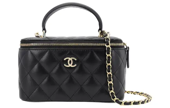 CHANEL Sheepskin Material Gold Chain Box Bag, Shoulder Bag, Crossbody Bag, Handbag Women's Black