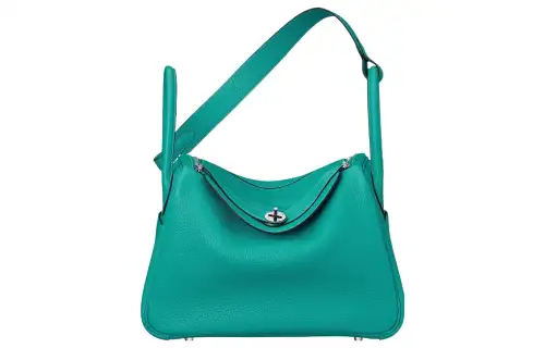 HERMES Lindy Taurillon Clemence Cow Leather Handbag Regular 30 Women's 7F Bleu Paon Peacock Blue
