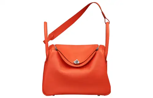 HERMES Lindy Evercolor Calfskin Cow Leather Handbag 30 Women's 8V Orange Poppy Orange